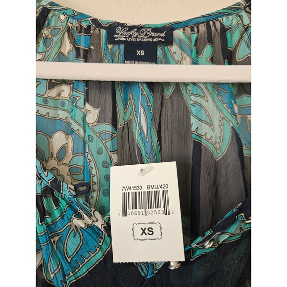 NWT Lucky Brand Sheer Boho Paisley Peasant Top, Size XS - Picture 2 of 12